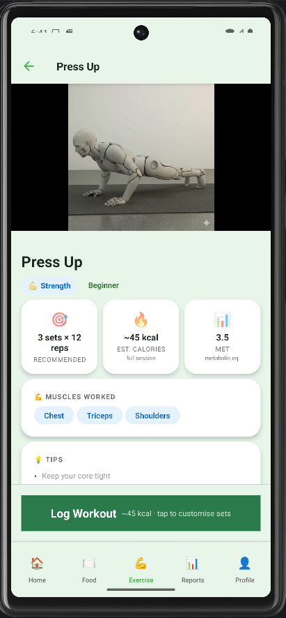 Vitalize exercise screen