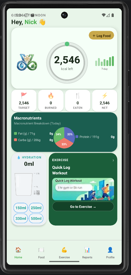 Vitalize app home screen